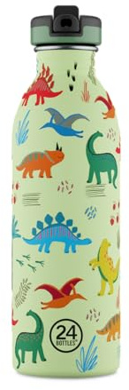 24BOTTLES Kids - Borraccia Bambini con Cannuccia Scuola Elementare e Asilo 500 ml, Borraccia Bimbo e Bimba 100% Ermetica in Acciaio Inox, BPA Free, Ultraleggera, Eco [Non Termica], Jurassic Friends