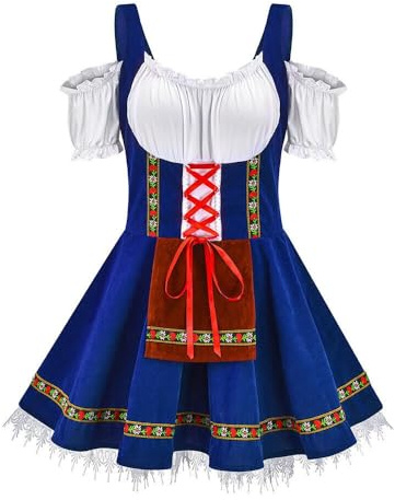 Vocole Women Beer Festival Costumes Women's Oktoberfest German Bavarnian Traditional Dirndl Halloween Fancy Dress (Blue,2XL)