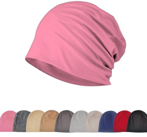 Djfkey Leichte Beanie-Mütze – Baumwoll-Kopfbedeckung, dünne Strickmütze: Chemo-Mütze für Herren und Damen ideal für Radsport, Unterziehen & Schlaf (DE/NL/SE/PL, Numerisch, 56, 60, Rosa)