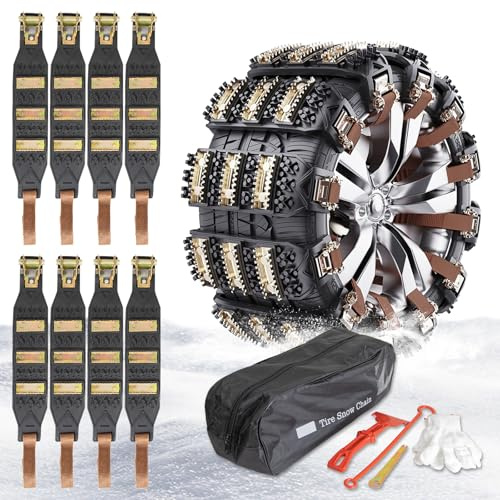 GOHHME Schneeketten, 8 Stück Universal Auto Reifen Ketten, neues, einsetzbares, rutschfestes, rutschfeste Notfall-Schneereifenketten aus Edelstahl, verstellbare für LKW, SUV, Auto165-275 mm(Schwarz)