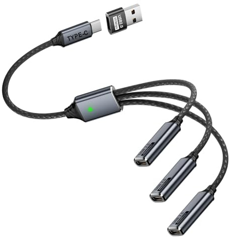 QIANRENON Cable de extensión USB C 1 a 3 1 en 3 tipo C 2.0 macho a 3 hembra, con adaptador C a A, convertir USB 2.0 macho a 3 USB C hembra, para cargar transferencia de datos OTG