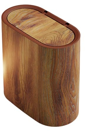 Genérico Cubo de Basura con Diseño de Vetas de Madera, para Cocina, Baño, Salón y Dormitorio - Cubo de Residuos con Tapa y Control de Olores, Diseño Compacto y Elegante para Interiores