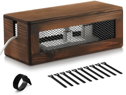 Chunful Extra Large Cable Management Box, 16'' Wood Cord Hider Organizer with Ventilation Nets & Organizer for Power Strip, TV Wires & Desk Cable Storage, Magnetic Lid Hide Floor Cables