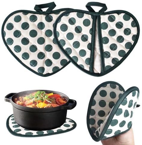 Set di 2 Presine da Cucina, Presine in Cotone con Tasche, Resistente al Calore Fino a 250°C, Guanti da Forno in Cotone Portapentole da Cucina Resistenti al Calore per Cucinare, 20 x 15 cm (Verde)
