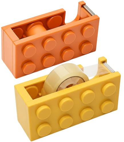 2 Pcs Sellotape Dispenser, Sellotape Holder, Tape Dispenser with Heavy Duty Design, Yellow and Orange Tape Holder for Office and Home Use, 10.7 x 5.2 x 4 CM