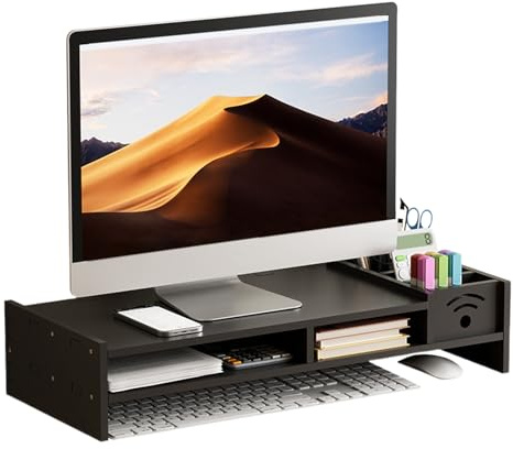 Supporto Rialzato per Monitor | Portaoggetti Ergonomico A 2 Livelli - Supporto Per Computer Con Altezza 11 Cm E Organizzatore Di Archiviazione - Per Casa Ufficio Scrivania Dormitorio E Sala Di