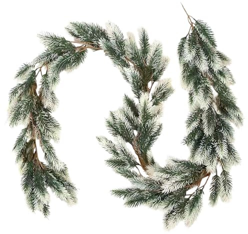 Weihnachtsgirlande 1.98m mit Schnee-Effekt, Künstliche Tannengirlande für Tür, Kamin & Garten, Frostige Weihnachtsdekoration für Drinnen & Draußen