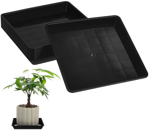 IWOWHERO 12 Pièces Plateau Carré pour Pot de Fleur Noir Plateau de Base Étanche pour Plantes Pot Soucoupes de Récupération Eau Résistantes et Réutilisables Protection Intérieure et