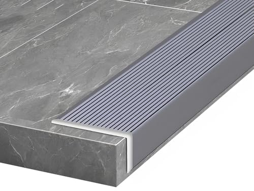 L-Form Treppenkantenprofil Wasserdicht Übergangsleiste Boden Geriffelter Übergangsprofil Aus Aluminium Für Laminat, Fliesen, Parkett Uvm(Gray,8x5x90cm)
