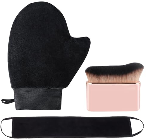 3 Pièces Gant Autobronzant Applicateur Double Face,3 in 1 Gant et Pinceau Autobronzant Corps et Visage,Réutilisable,pour Bronzage Corporel