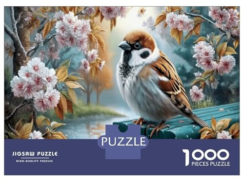 Sparrow 1000 Piece Puzzle for Relaxation Cherry Blossom Branches for First-Time Jigsaw Users Memory Improvement Housewarming Gift 52x38cm/1000pcs