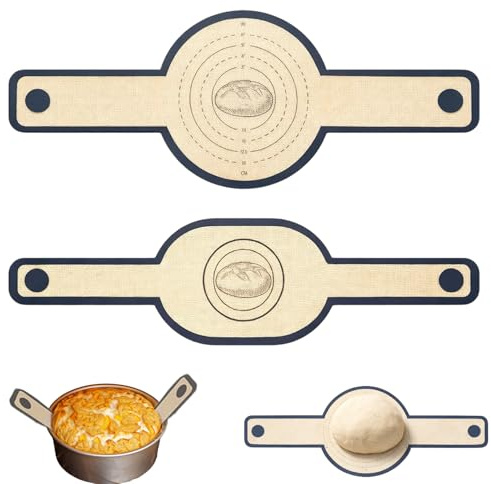 argtnayk tapis de cuisson, silpat, tapis de cuisson silicone pour four, lot 2 pièces rond et ovale 0,4 mm, élingue à pain avec poignées longues, antiadhésif réutilisable pour Dutch Oven