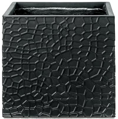 Beliani Maceta para Exterior e Interior Tiesto Decorativo Cuadrado de Fibra de Arcilla 42 x 42 x 38 cm Negro Feiyan