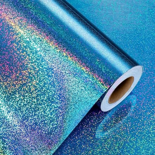 Wikadlik Blaues Geschenkpapier, Holografische Punkte Geschenkpapier für Vatertag, Geburtstage, Hochzeiten, Jubiläen, Feiertage und Weihnachten - 43 cm x 10 m