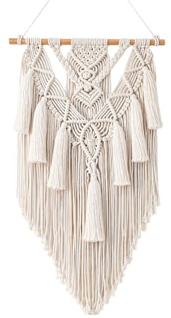 Vetin Macrame Wall Hanging Girlande, handgeknüpfter Makramee Wandbehang | Baumwolle, Holzstange Boho Deko Schlafzimmer Wohnzimmer Flur