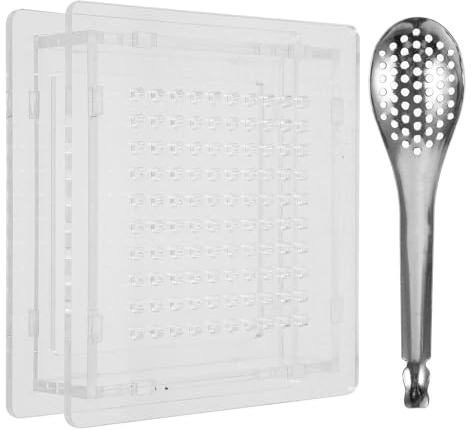 Garneck Herramienta para Hacer Caviar de Esferificación para Gastronomía Molecular Caja de 100 Agujeros y Cuchara Pequeña de Acero Inoxidable Reutilizable