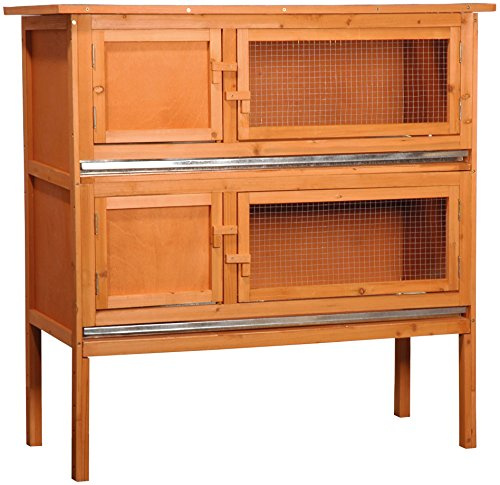 dobar® 23025FSC Doppelstöckiger Kleintierstall - Nagerstall mit Ruheraum - Kleinnager Stall Massivholz - Aufklappbare Türe & Dach - verzinkte Wanne - Zwergkaninchenstall - 115 x 45 x 116 cm - Braun