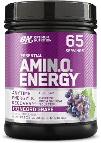 Optimum Nutrition Amino Energy - Pre Workout with Green Tea, BCAA, Amino Acids, Keto Friendly, Green Coffee Extract, Energy Powder - Concord Grape, 65 Servings (Packaging May Vary)