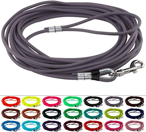 LENNIE Runde BioThane Schleppleine für Hunde ab 25kg, Ø 8mm, 20m lang, mit Handschlaufe, Grau
