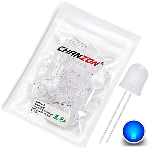Chanzon 50 pcs 10mm Blue LED Diode Lights (Diffused Round DC 3V 20mA) Lighting Bulb Lamps Electronics Components Light Emitting Diodes