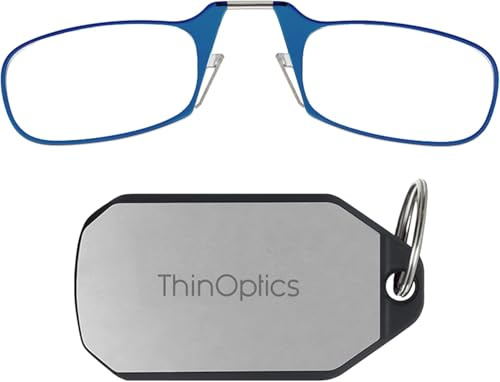 ThinOptics faltbare Lesebrille 1,0 bis 2,5, mit Schlüsseletui, klein, flach | Faltbare Nasenbrille ohne Bügel mit Flex-Fit-Technologie, sitzt direkt auf der Nase, für unterwegs, im Taschenformat, leicht
