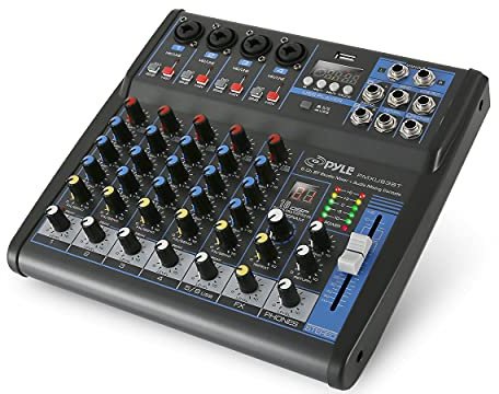Pyle Professional 6 Channel Audio Mixer with Bluetooth - DJ Sound Board - USB Computer Input - Built-in MP3 Player - 48V Phantom Power - 3 Band EQ - 16-Bit DSP FX - Band, Studio Ready - PMXU63BT