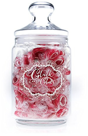 Casa Vivente Bonboniere mit Gravur Personalisiert mit Namen, Glück im Glas, Bonbonglas mit Deckel, Vorratsglas für Süßigkeiten, Hochzeitsgeschenke für Brautpaar, Valentinstagsgeschenk