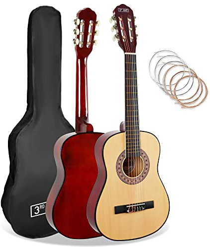 3rd Avenue Paquete Para Principiantes Con Cuerdas De Nailon Español Para Guitarra Clásica Para Niños De, Tamaño 1/2, 6 Meses De Lecciones Gratis, Bolsa Y Cuerdas, Natural