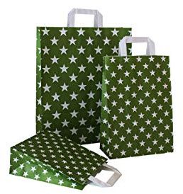 PGV Papiertragetaschen mit Flachhenkel Sterne GRÜN (32 + 12 x 40 cm, 50 Stück)