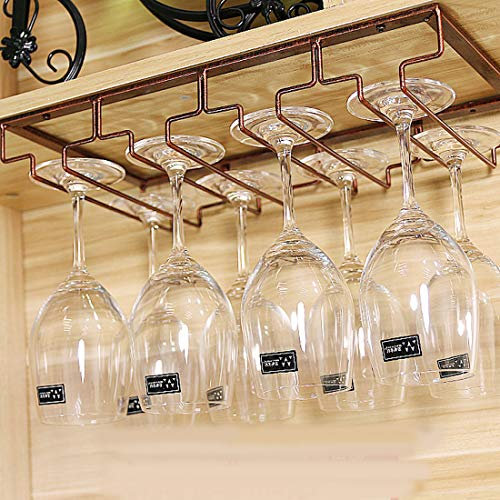 Levoberg Porte Verre Suspendu en Fer Support Verre à Vin Suspendu Organisateur Cabinet Maison Bar 4 Colonnes Bronze