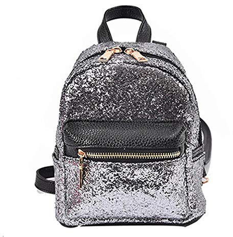 VHVCX Frauen Arbeiten Schulart- Pailletten Reisetasche Schultasche Solid Color Schoolbags Reisen Rucksack Mochila Feminin, Silber