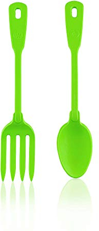 Kochblume Servier Set, 2-teilig, Löffel und Gabel | Premium Premium-Silikon & BPA freimit Edelstahlkern (Limette)