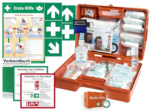 Verbandskoffer/Verbandskasten (M) Typ CSN -Komplettpaket- Erste Hilfe aktueller DIN 13157 Betriebe INKL. Verbandbuch +Hygiene-Gel, Notfallbeatmung & Sprühpflaster +AUSHANG +Aufkleber