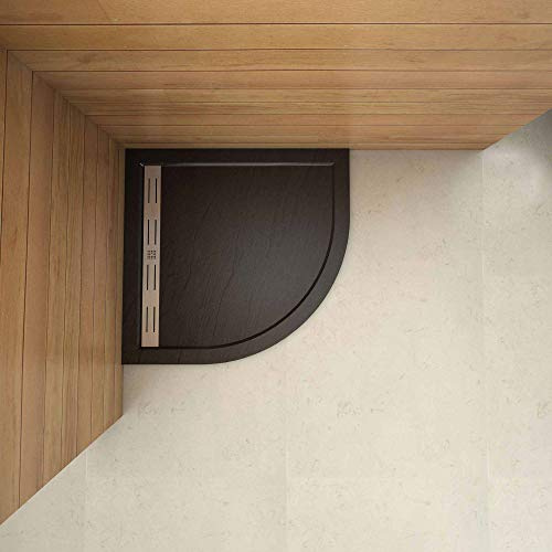 Piatto Doccia 90x90cm Semicircolare in Mista Pietra Nera Ruvida | Piatto Doccia Rettangolare, Pietra Vulcanica, Resina Finitura, Nera Ruvida, Ultraslim