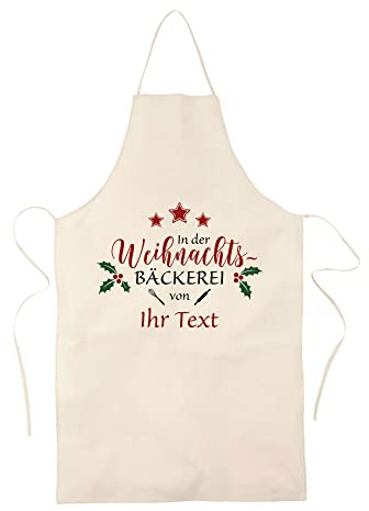 STEMPEL-FABRIK Küchenschürze aus Baumwolle mit Aufdruck - In der Weihnachtsbäckerei - Personalisierte Schürze - in 2 Farben erhältlich - Kochschürze bedruckt - Geschenkidee zu Weihnachten