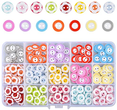 KYSUN 225 Stück Bunte Knöpfe, 12 mm Kinder Knöpfe zum Basteln, Farbige Holzknöpfe, Nähen Knöpfe, Bunt Knöpfe zum Basteln mit Kunststoff Box für Kinder DIY Basteln Painting Geschenk Deko, 2 Löcher