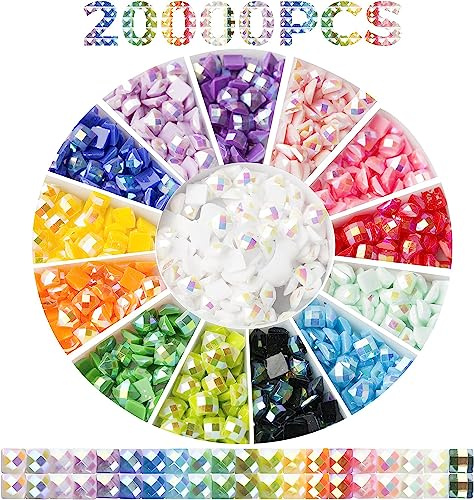 20000 PCS AB Diamantmålningspärlor för Diamond Painting Tillbehör, 20 färger Square AB Rhinestones Flatback Strass för diamantkonsttillbehör, 2,5 mm