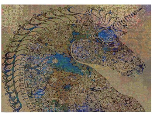 ABAKUHAUS Einhorn Puzzle, Mandala Pastell, Heirloom-Qualität lustige Aktivität für die Familie langlebiger Karton, 1000 Stücke, Mehrfarbig