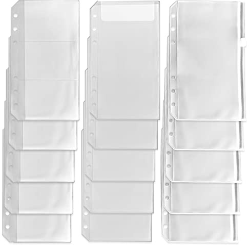 DY.2ten 15 x Bindertaschen im A6-Format, Reißverschluss-Bindertasche, 3 Fächer, transparente Tasche mit Deckel, drei Arten, durchscheinende 6-Loch-Ordner mit Reißverschluss, lose Blätterbeutel