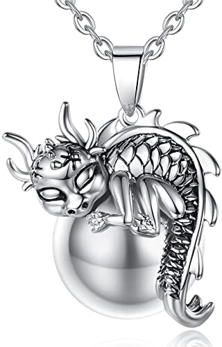 AEONSLOVE Collier Bola de Grossesse avec Mélodie Douce Pendentif Dragon Vintage Grelot Musical pour Femmes Enceinte, 2 Chaînes