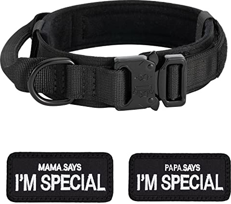 Hundehalsband Verstellbar mit Kontrollgriff, Taktisch Halsband Nylon, Hunde Halsband Gepolstert, Metallschnalle, für Mittlere Große Hunde Jagd Training Outdoor, Schwarz M