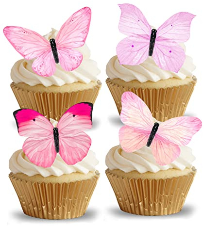 Anglesit Pre-Cut Gorgeous Pink Butterflies Edible Wafer/Rice Paper Cupcake Cake Dessert Toppers Birthday Party Wedding Decorations (Butterflies)