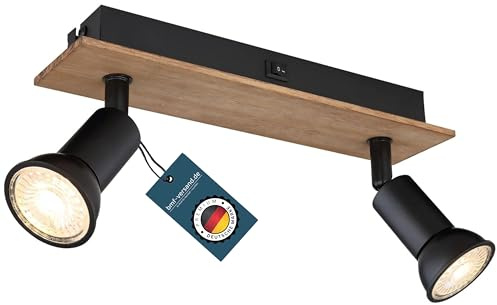 bmf-versand® Wandleuchte Innen Schlafzimmer mit Schalter - Wandlampe Wohnzimmer 2 Flammig Holz Optik Schwarz - Deckenlampe Wandmontage Deckenmontage - Deckenstrahler 2 Spots