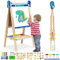 Caballete Pintura niños, Pizarra de Dibujo de Doble Cara de Madera Plegable, Caballete de Arte de Altura Ajustable con Números, Pergaminos y Otros Accesorios, edades 2-15 (Dinosaurios)