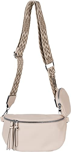styleBREAKER Set de bolsos cruzados para mujer en forma de media luna, 2 piezas, con correa de hombro de patrón de rombos en zigzag 02012396, color:Beige
