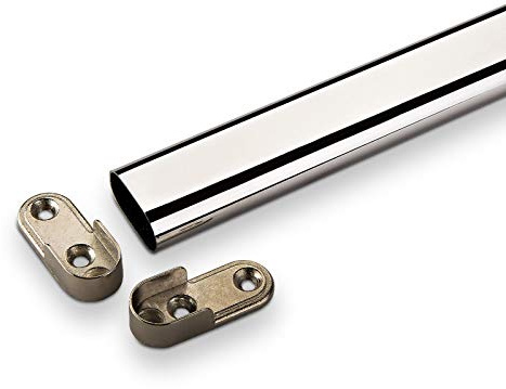 SOTECH 2 Stück Kleiderstange 2000 mm Stahl verchromt | Garderobenstange OVAL 30 x 15 mm inkl. 4 Stück Schrankstangenlager