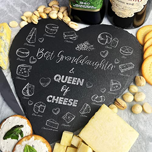 Fingerprint Designs Cheese Selection Granddaughter Queen of Cheese Heart Gift Slate Cheese Board
