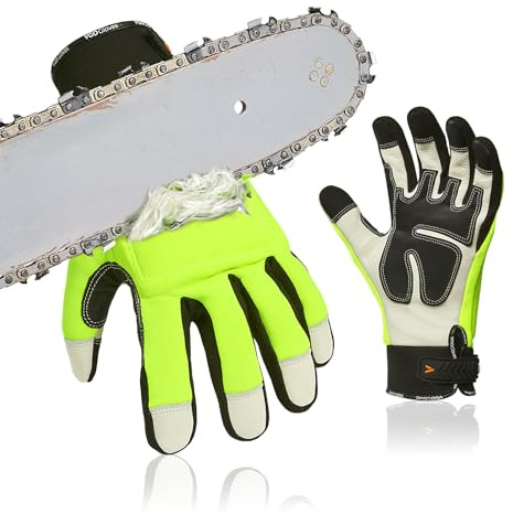 Vgo... Kettensägenhandschuhe aus Rindsleder, 12-lagiger Kettensägenschutz an beiden Händen, Sicherheit-Arbeitshandschuhe, Mechanikerhandschuhe(CA9760CS,Grün,M)