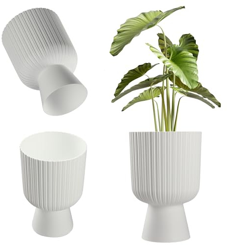 KADAX Blumentopf in Kelchform, Pflanztopf aus Kunststoff in 2 Größen, Pflanzgefäß in 3 Farben für Balkon, Terrasse, Fensterbrett, Pokal Pflanzschale (14cm, Weiß)