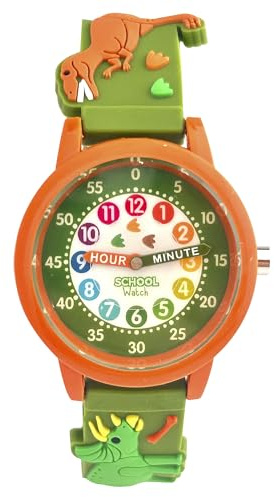 Preschool Collection Time Teacher Color Watch - T-Rex and Dinosaurs - Analog First Watch - Easy-to-Read Dial - Hypoallergenic 3D Band for Kids, Children and Boys